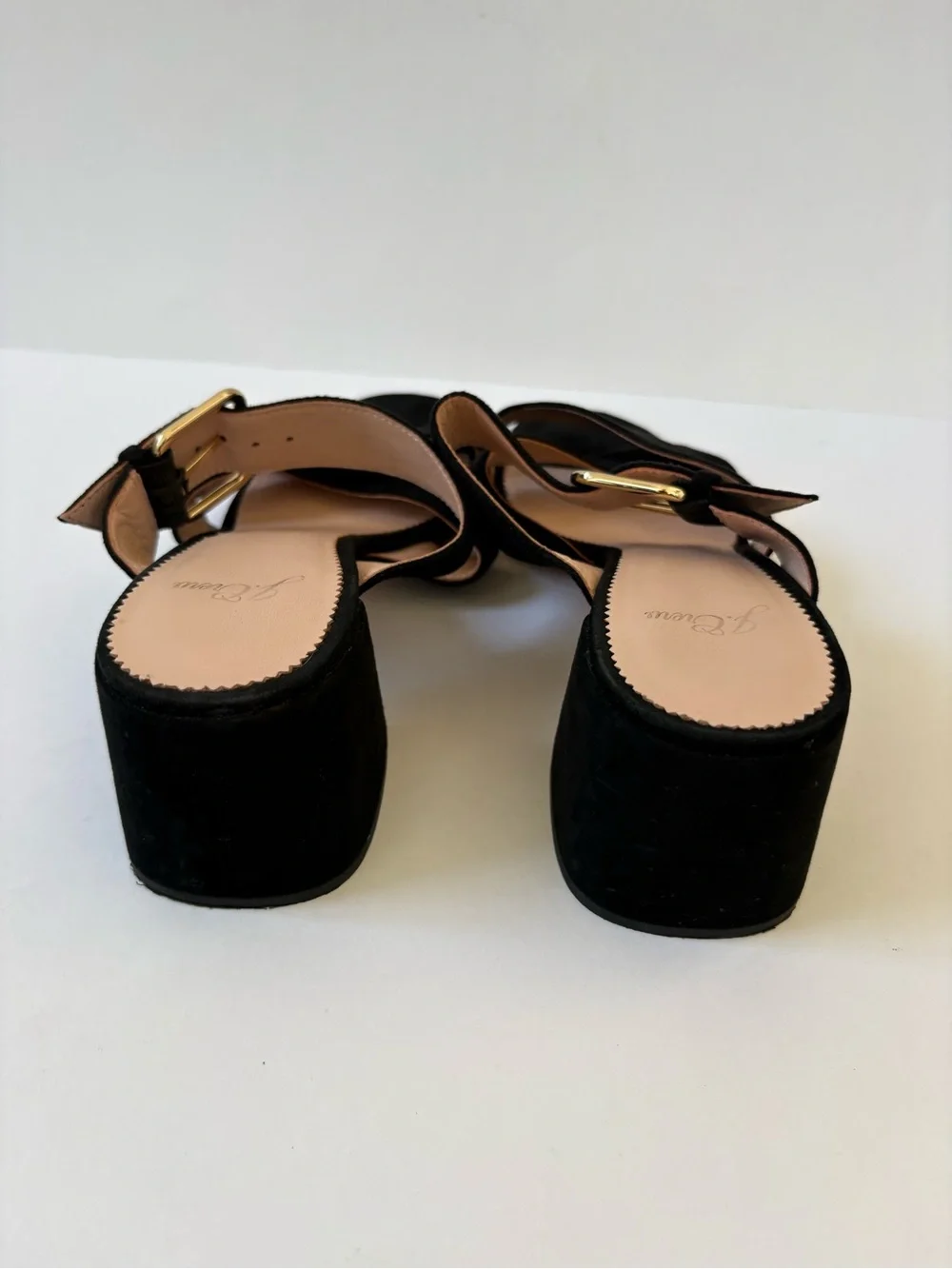 J.Crew Black Penny Mid Heel Slide Sandal Suede 8 Career Academia Preppy Comfy
